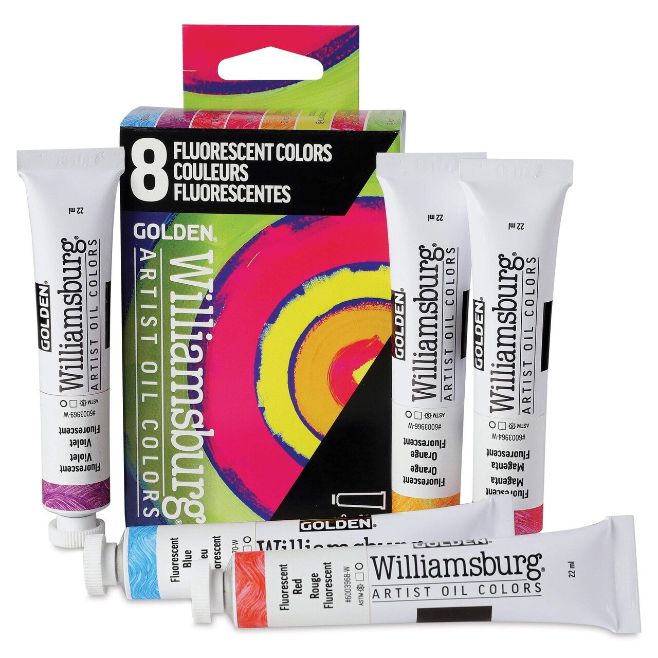Williamsburg Handmade Oil Paints - Set of 8, Fluorescent, 22 ml Tubes